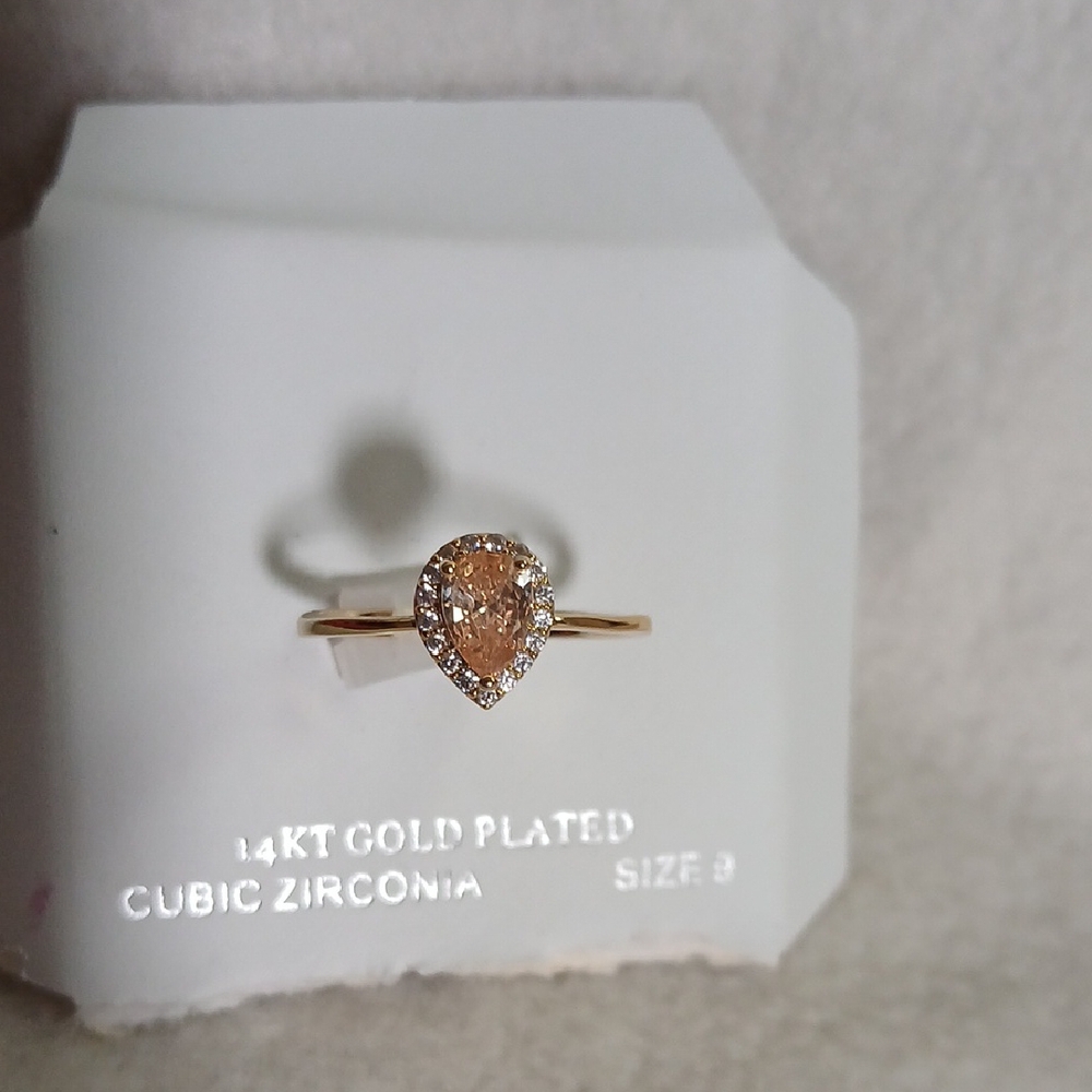Gold Plated Teardrop Ring with Cubic Zirconia